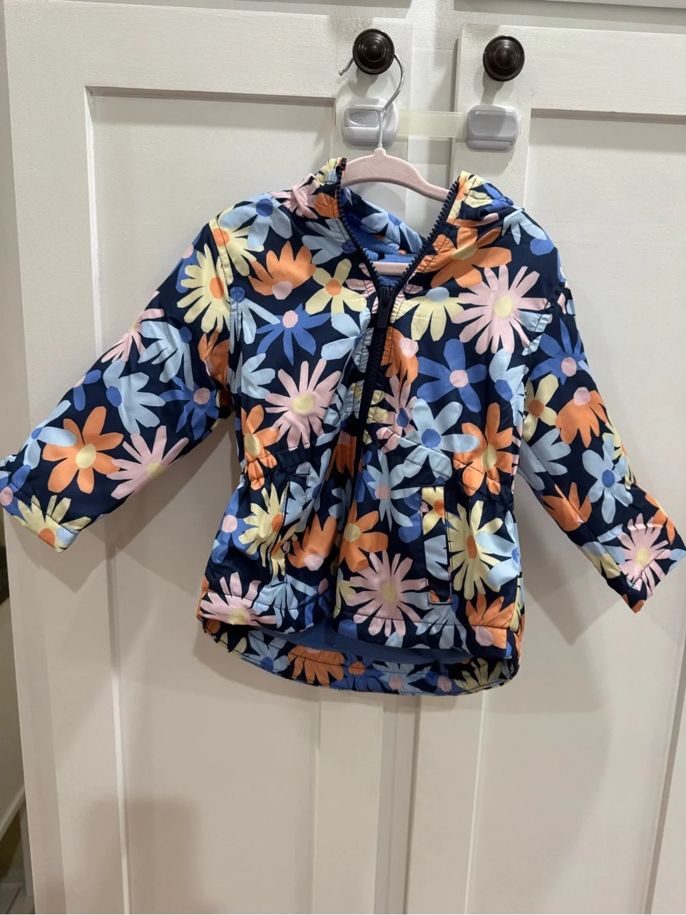 Carter Girls Navy Floral Hooded Jacket - Lightweight